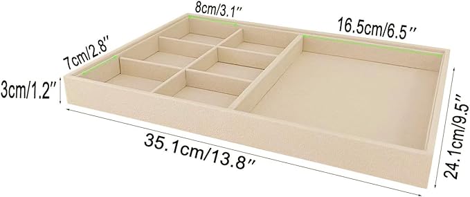 Large Light Beige Premium Quality Velvet Jewelry Display Box Tray Stackable Practical Trade Show Home Store Drawer Divder Closet Organization