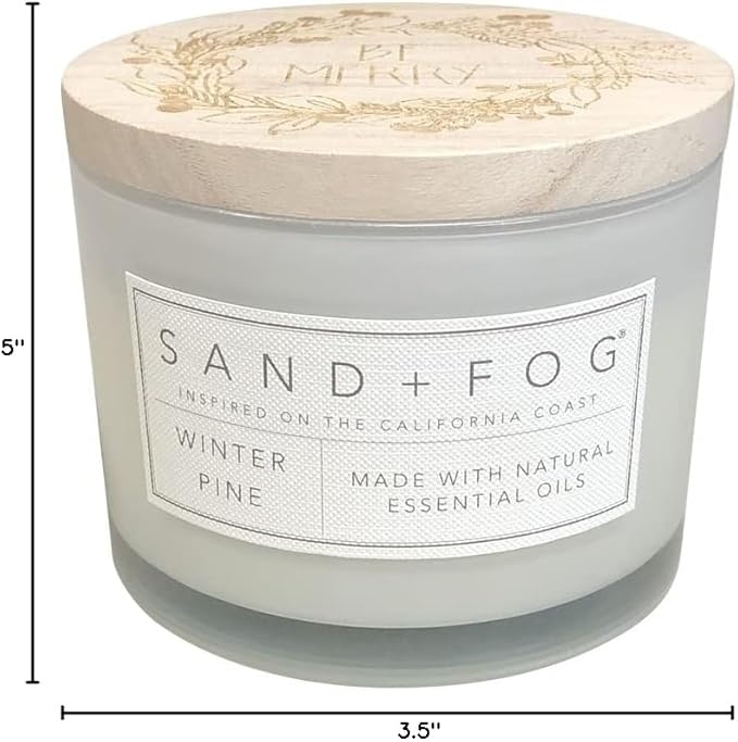 Sand + Fog Scented Candle - Winter Pine – Additional Scents and Sizes – 100% Cotton Lead-Free Wick - Luxury Air Freshening Jar Candles - Perfect Home Decor – 12oz - Holiday Scents