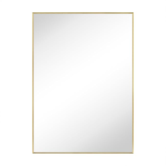 TEHOME Gold Bathroom Vanity Mirror with Squared Corners, 20x28'' Brushed Brass Rectangle Stainless Steel Metal Framed Mirror for Bathroom