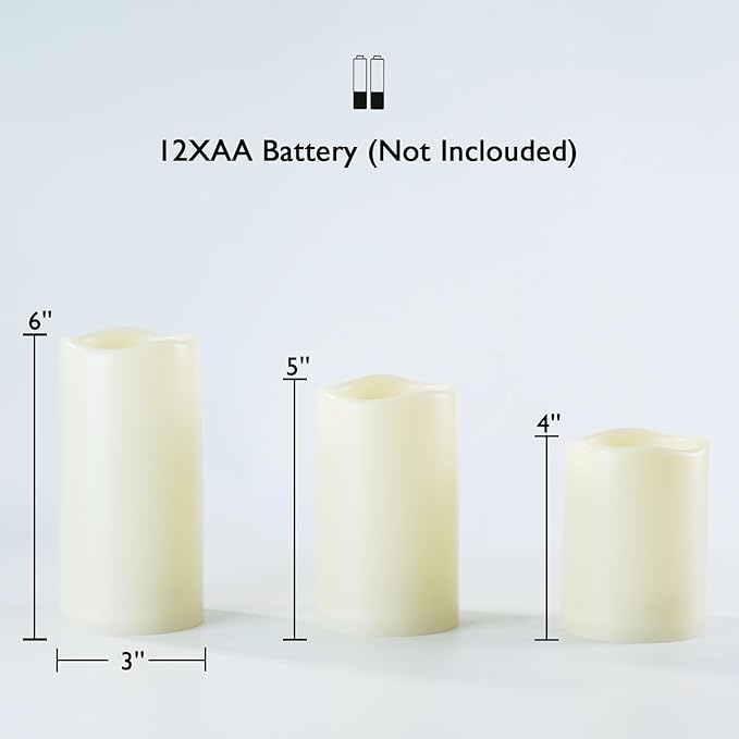 Homemory Waterproof Flameless Candles, Outdoor Indoor Battery Operated LED Pillar Candles with Remote Control and Timer, Plastic, Long Lasting, D3 x H4 4" 5" 5" 6" 6", Set of 6