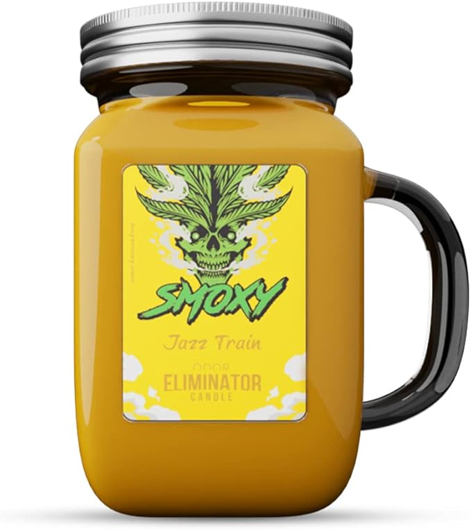 Smoxy Smoke Odor Eliminator Candle - Scented Candle for Home - Indoor Space Deodorizer & Air Freshener with Fragrance Pet Smell - Natural Palm Wax - Glass Mason Jar, 13oz. (Jazmine Train)