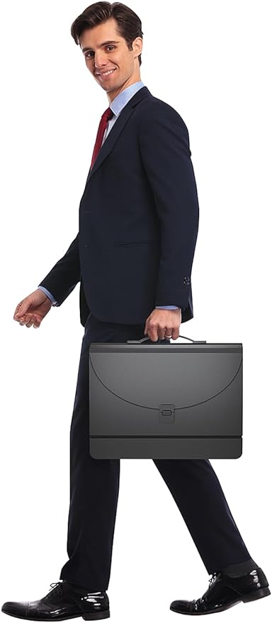 Expanding File Folder/Accordion File Organizer/Portable File Box with 13 Pockets,Fun Storage Filing Folders with Handle,Perfect for Both Standing and Carrying,A4/Letter Size,Colored Tabs,Black Matte
