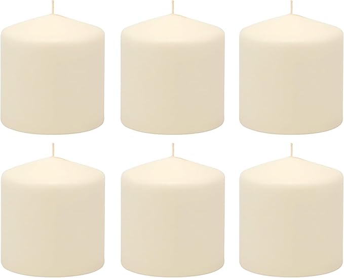 Stonebriar Unscented Pillar Candles – 80 Hour Burn Time, Long-Lasting Wax Candles for Weddings, Holidays, Home Décor & Special Events, Pack of 6, Ivory, 3" x 3
