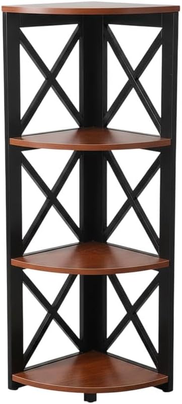 Furnifact Cherry Black 3 Tier Corner Bookcase with Non Lead Base Paint, Space-Saving Design, Durable Construction, Ideal for Home or Office Decor