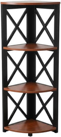 Furnifact Cherry Black 3 Tier Corner Bookcase with Non Lead Base Paint, Space-Saving Design, Durable Construction, Ideal for Home or Office Decor