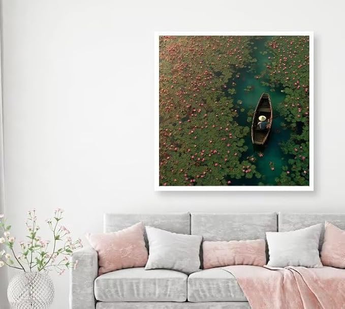 Diamond Art Kits for Adults Boat Diamond Painting Kit Flower, DIY Crafts for Adults 5D Full Square Drill Gem Art Rhinestone Embroidery Painting Kit for Wall Decor, Birthday Girl 23.6x23.6inch 3-KV51