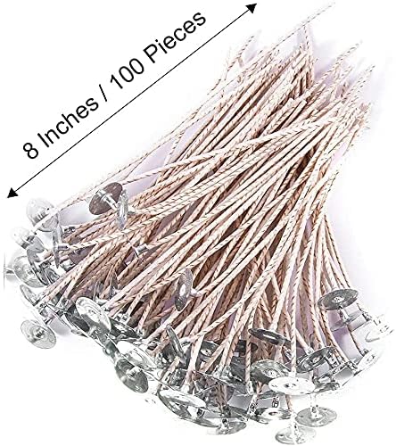 ECO16 100pcs Pre-Waxed Wicks for Soy Candles, 8 inch Thick Wick with Base
