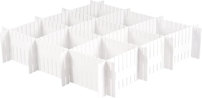 MUKCHAP 72-Piece DIY Grid Drawer Organizer - 12.6 Inch Adjustable Drawer Dividers for Sock, Underwear, Scarf - 36 White, 36 Pink