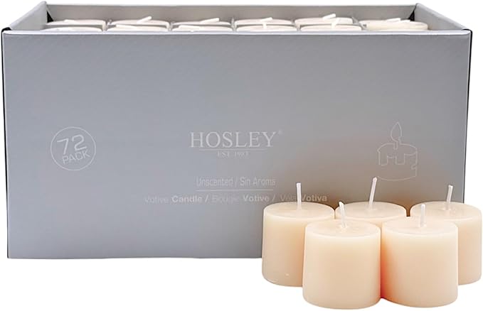 Hosley Set of 72 Unscented Ivory Votive Candles – Bulk Pack, Clean-Burning, Long-Lasting 10-12 Hour Burn Time – Ideal for Weddings, Home Décor, Spa, and Events