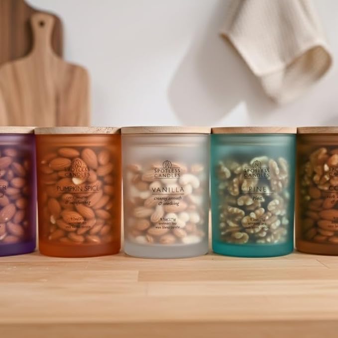 Pine Candle 9.7 oz: 55 Hrs Burn Time - Pine Scented Candles in Frosted Glass Jar with Wooden Crackling Wick in a Luxurious Gold Foil Lined Gift Box