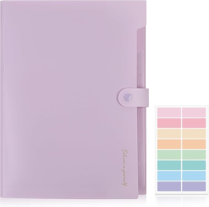 SKYDUE Expanding File Folder, Accordion File Organizer with 8 Pocket, Expandable Document Paper Receipt Holder for School Office Hospital, Letter/A4 Size Purple