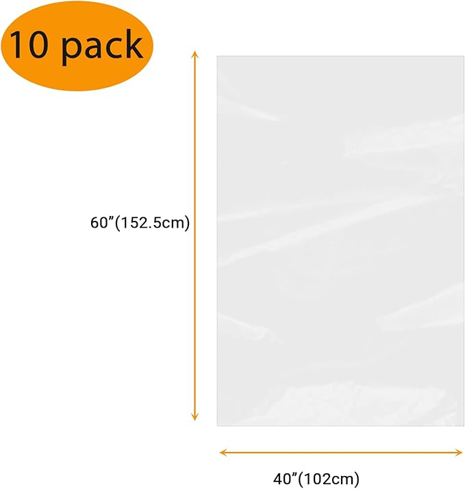 10 Count 40x60 inches large Clear Plastic Bag Giant Storage Bags Furniture Cover Plastic Bag for Moving Protection and Long Term Storage, Large Items Dustproof, Moistureproof (2 Mil)