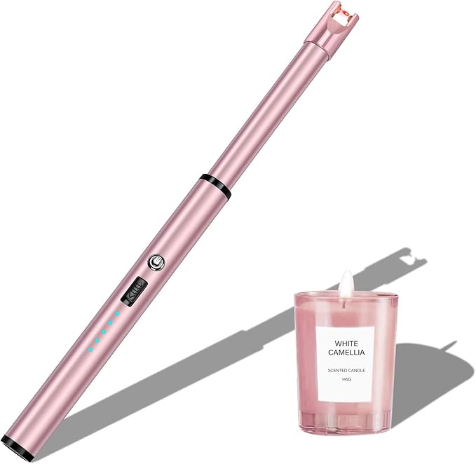 Navpeak Electric Candle Lighter Windproof USB Rechargeable Flameless Long Neck Lighter for Candles Gas Stove Fireplace BBQ Kitchen Grills (Pink)