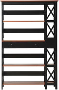 Furnifact Cherry Black 5 Tier Bookcase with Drawer, Durable Particle Board, Melamine Finish, Non Lead Base Paint, Stylish Home Office Storage Solution