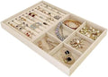 Large Beige Premium Quality Velvet Jewelry Display Box Tray Stackable Practical Trade Show Home Store 6 Grid and Ring