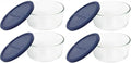 Pyrex 7201 4-Cup Glass Bowl & 7201-PC Dark Blue Lid (4-Pack) - Made in USA