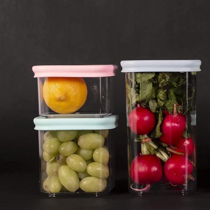 PrepCube Food Storge Continer with Silicon Lid Airtight -3PC Set, BPA-Free, Stackable Freezer Storge, Leftovers Storge, Prep Meal Storge, Kitchen and Pantry Organization Leakproof