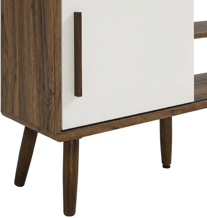 Furnifact Walnut Linen Bookcase with Sliding Doors, 59-Inch Tall Storage Cabinet, Modern Design, Durable Construction, Stylish Home and Office Organization