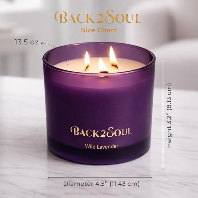 Non Toxic Candles 13.4 oz 50 Hours Burn Time, Scented Soy Candles, Clean Burning, Safe Non Toxic Design (Wild Lavender)