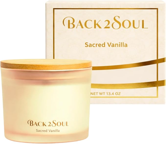 Non Toxic Candles 13.4 oz 50 Hours Burn Time, Scented Soy Candles, Clean Burning, Safe Non Toxic Design (Sacred Vanilla)