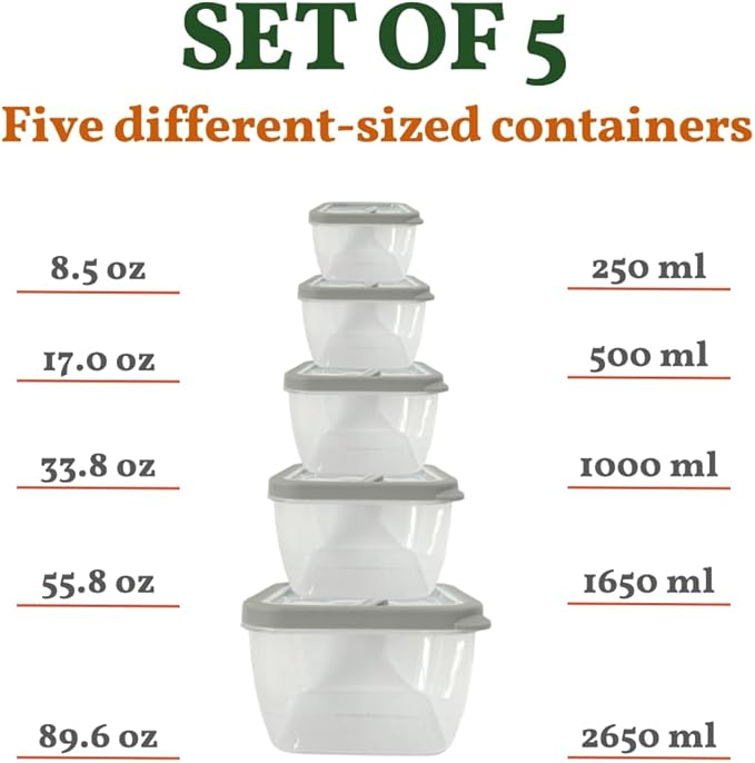 10-Piece Food Storage Containers with Vented Lids, Airtight and BPA Free, Stackable, Microwave, Freezer, and Dishwasher Safe (Gray)