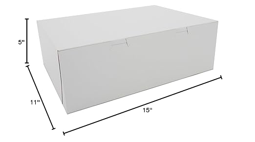 Southern Champion Tray 1027 Premium Clay Coated Kraft Paperboard White Non-Window Sheet Cake and Utility Box, 15" Length x 11" Width x 5" Height (Case of 100)