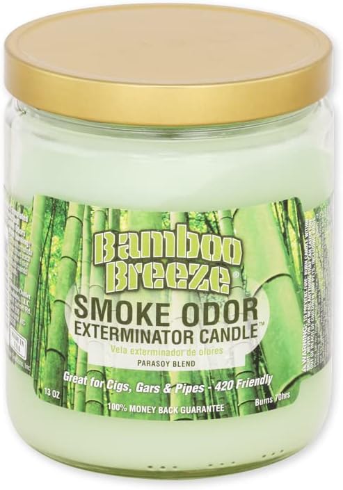 Smoke Odor Exterminator 13oz Jar Candle, Bamboo Breeze Set of Two Candles.