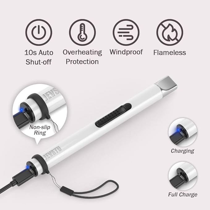Candle Lighter, Electric Rechargeable USB, Arc Windproof Flameless Plasma Lighter Long Stick, No Butane Fluid, Perfect for Candle BBQ Camping Kitchen Stove, Pink and White