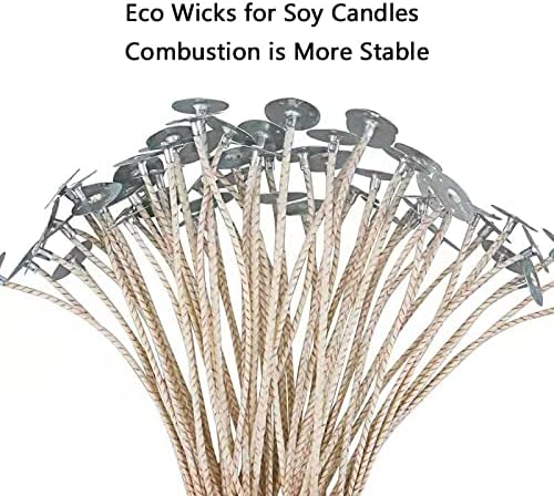 100pcs ECO12 Wicks for Soy Candles, 8 inch Pre-Waxed Candle Wick for Candle Making,Thick Candle Wick with Base