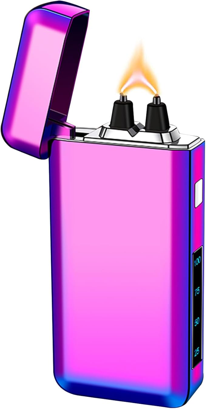 Electric Lighters Rechargeable Flame Arc Type-C Plasma Lighter Windproof Candle Cool Lighter with Smart Chip for Camping, Adventure (Color)
