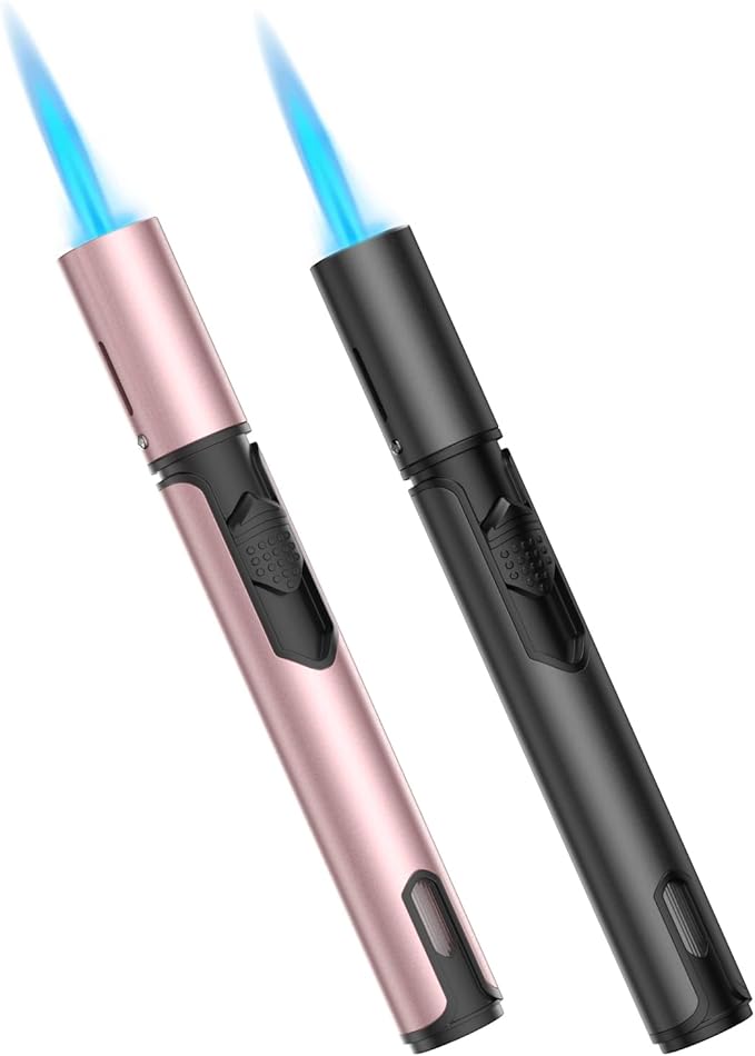 Torch Lighters Butane Lighter 2 Pack Windproof Adjustable Jet Flame Torch Lighter, Butane Refillable Gas Torch Lighter for Candles Grill BBQ Fireplaces Camping (Rose/Black)