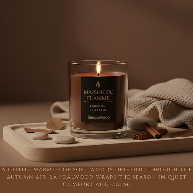 Smoke Odor Eliminating Candle – Sandalwood Soy Wax Candle for Kitchen, Apartment & Home Smells, Long Lasting Odor Neutralizing Scented Candle, 150g / 5.3 oz – Maison De Flamme