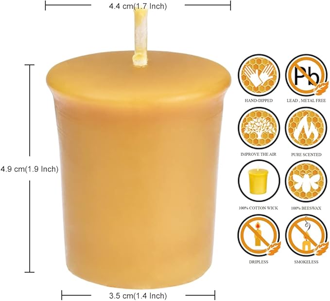 Pure Beeswax Votive Candles-4 Pack Natural Votives for Home Room Decor Party Wedding Spa,12 Hours Burn