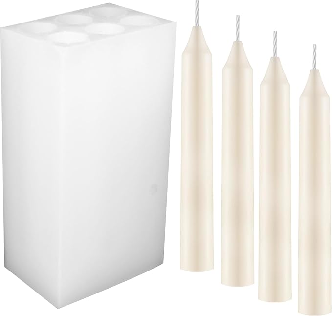 6 Holes Long Cylinder Silicone Candle Molds, Pillar Candle Making Mold Long Cylinder Scented Candle Mold for Wax Candle Handmade Craft Making