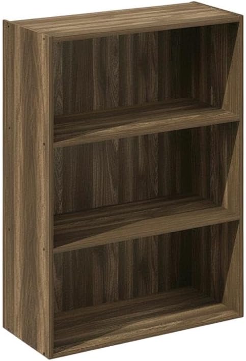 Furnifact Columbia Walnut Open Shelf Bookcase with 3-Tier Design, Durable Wood Construction for Home Office, Living Room Storage and Organization