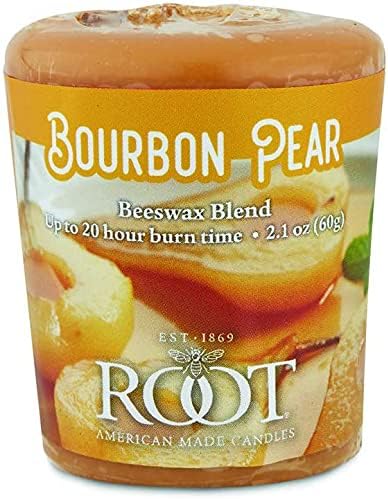 Root Candles Fall Scented Votive Candles Beeswax Blend Premium Handcrafted 20-Hour Votives, 18-Count, Bourbon Pear