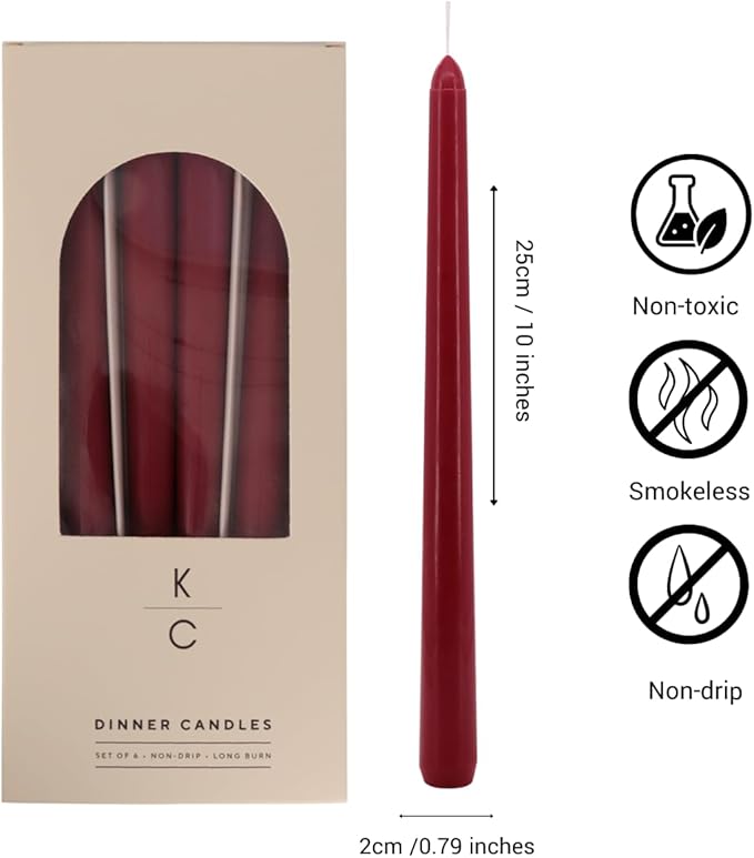 Tapered Dinner Candles - Soy & Paraffin Blend, Dinner Candles with Long-Lasting 7-Hour Burn for Stylish Homes - Candle in Curated Colors Ideal Gift for Hosts, Brides & Event Planners-Merlot