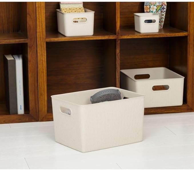 Superio Ribbed Collection - Eco-Friendly Decorative Plastic Basket Open Home Storage Bins Organizer, X-Large (1 Pack) Container Boxes for Organizing Closet Storage Bins for Shelves 22 Liter/23 Quart
