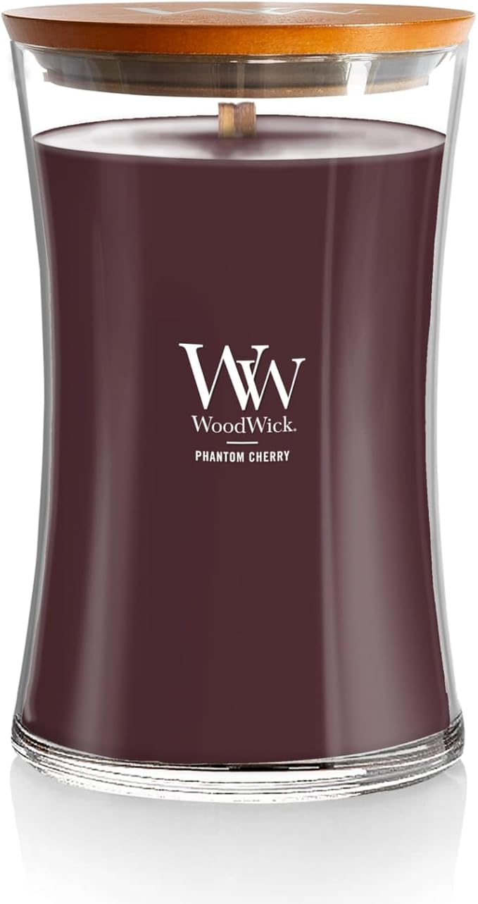 WoodWick Phantom Cherry Scented Large Hourglass Candle, Crackles as it Burns, Great for Gifting, 21oz