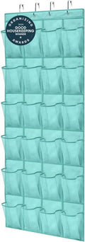 GORILLA GRIP Over the Door Shoe Organizer, 24 Large Breathable Mesh Pockets, Space Saving Hanging Storage Holder, Closet Rack Hanger Holds Up to 40 lbs, Hangs on Closets, Shoes, Accessories, Turquoise