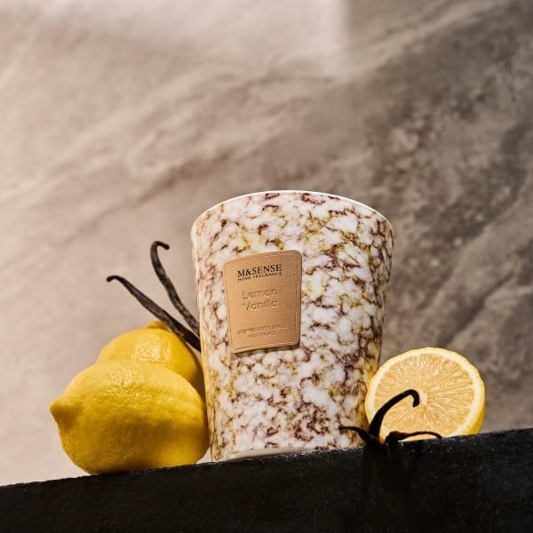 M&SENSE Lemon Vanilla Scented Soy Candle, 3 Wick Highly Scented 14.1 Oz 80H, Aromatherapy Christmas Gift for Women and Men