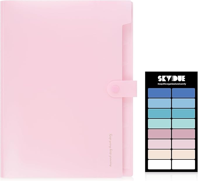 SKYDUE Pink Accordion File Organizer, Expanding File Folder with 8 Pockets, Expandable Document Paper Receipt Organizer, Letter/A4 Size Filing Folder School Office Supplies