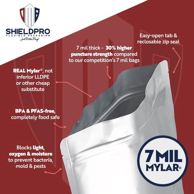7 Mil (Per Side) Mylar Bag 9"x6"x3" 6 layer MRE-Style - Genuine Single Color Aluminum Foil-Lined Bag for Freeze Drying, Grain, Baking, Storage Container (50) (9"x6"x3") (50)
