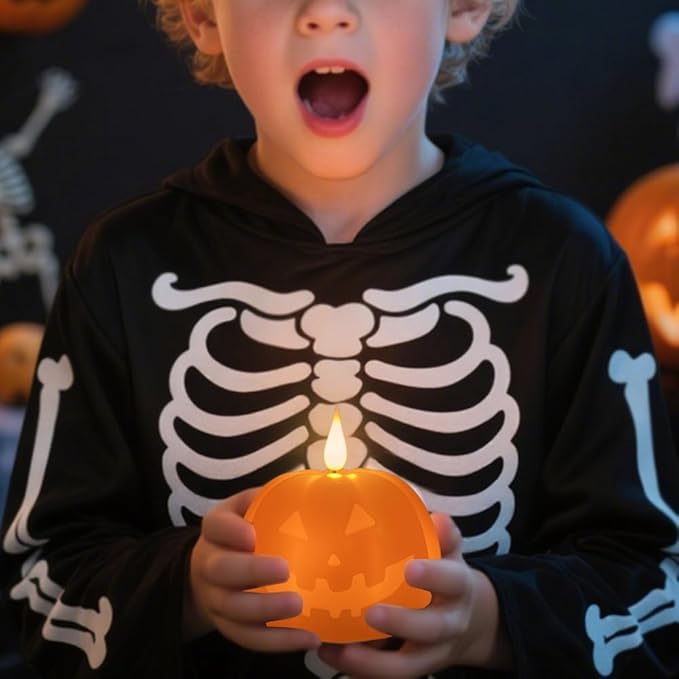 Rechargeable Flameless Candle, Flameless Pumpkin Candle with Timer & Remote,LED Real Wax Pumpkin LED Candles,Halloween Decorations, 1 Set of 2