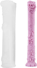 Vintage Long Pillar Candle Mold, Intricate Floral Design Silicone Mold for DIY Candle Making Plaster Polymer Clay Home Decoration