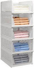 Goderewild 5 Pack Stackable Foldable Storage Baskets - Folding Storage Bins, Multifunctional Closet Organizers for Wardrobe, Cupboard - Space-Saving Clothes Storage Hat Organizer (White, 5L)
