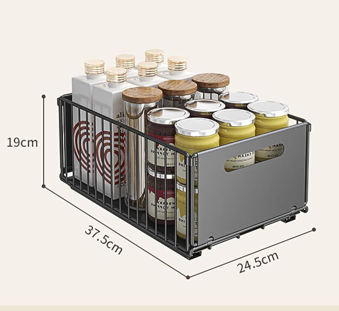 YunNasi Pull Out Cabinet Organizer Slide Out Drawer Storage Shelves Cupboard Organiser Sliding Cabinet Basket for Kitchen No Drilling and Nailing (Black, 4Piece 9.8" W X15 D X 7.5" H)