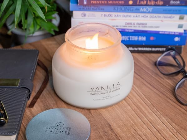 Volcano Vanilla Candle 19oz:- with a Crackling Wooden Wick in Large 4" x 5" Large Elegant White Glass Jar in a Presentation Gift Box and Protective Shipping Box