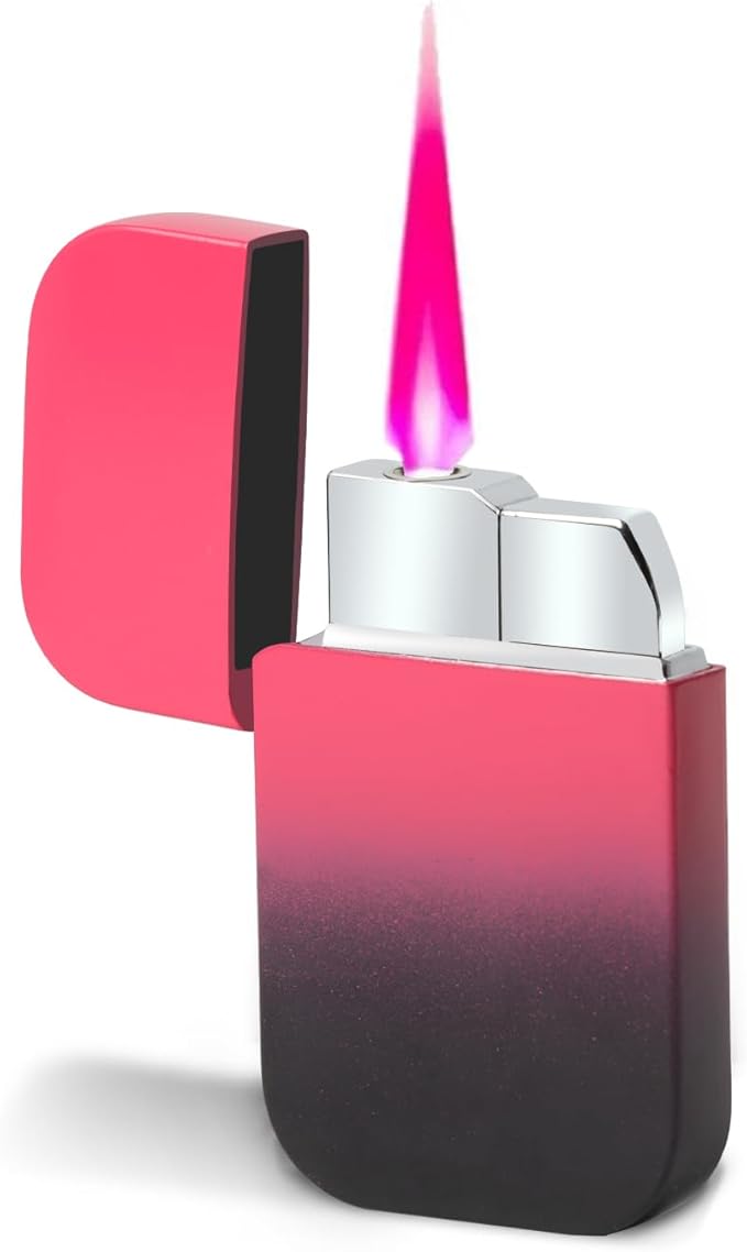 Torch Windproof Pink Flame Lighter Cute Glittery Refillable Butane Pocket Pink Lighter for Women Daily Use, Birthdays, Anniversary,Camping,Candle (Butane Not Included) (Purple&Pink) (Purple&Pink)