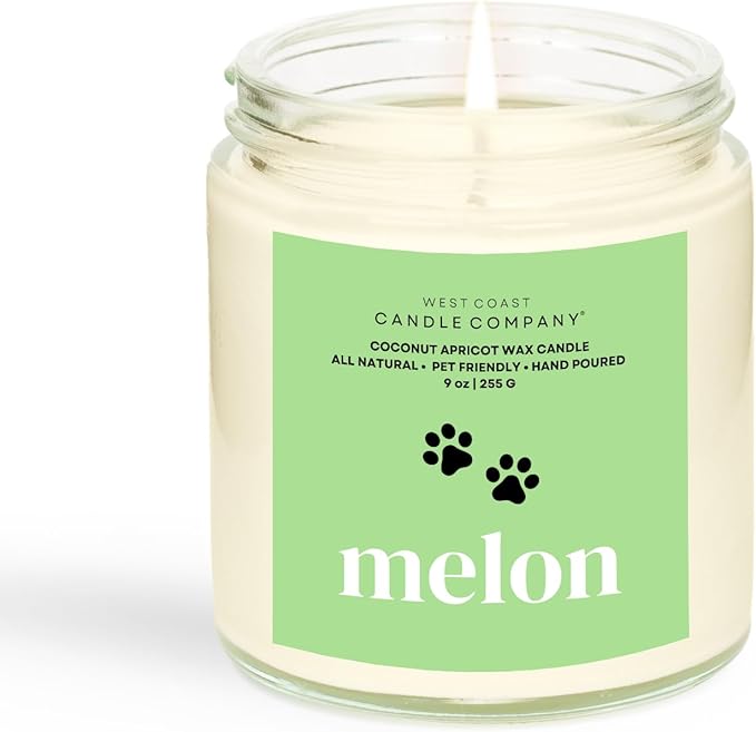 Melon | Pet Friendly Candle | Soy-Free Coconut Apricot Wax | Clean Burning | Non-Toxic | Veterinarian Approved | Pet Odor Eliminator | Air Freshening Scented Candle | 9 oz